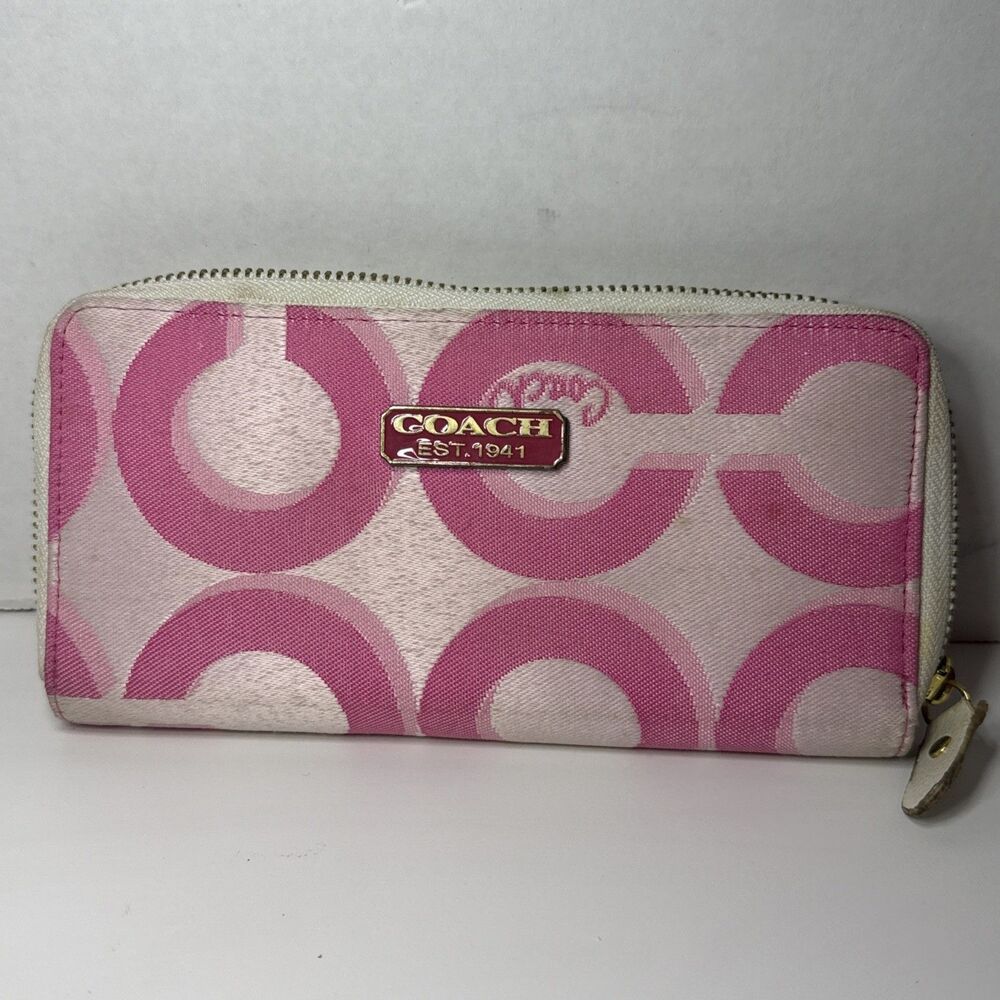 VTG Y2K Signature Pink Zip Around Clutch Jacquard Wallet - Flaws Collector Prop